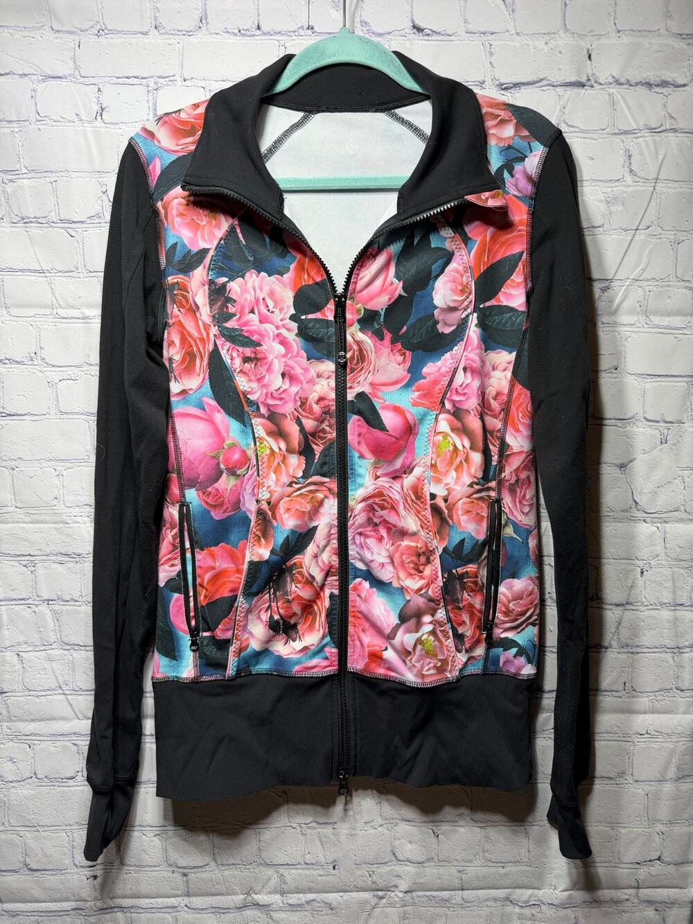 Lululemon Womens Nice Asana Full Zip Athletic Jacket Floral Multi Sz M